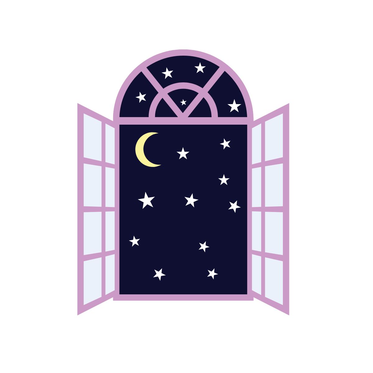 Illustration eines geöffneten Fensters bei Nacht