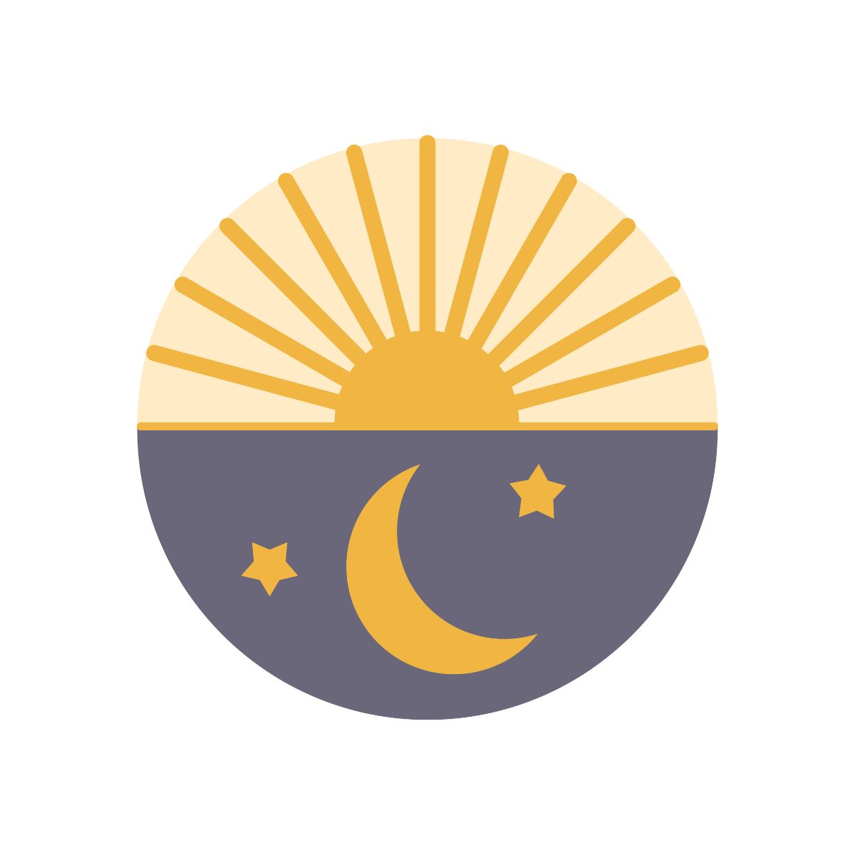 Illustration obere Hälfte Tag und Sonne, untere Hälfte Mond und Nacht