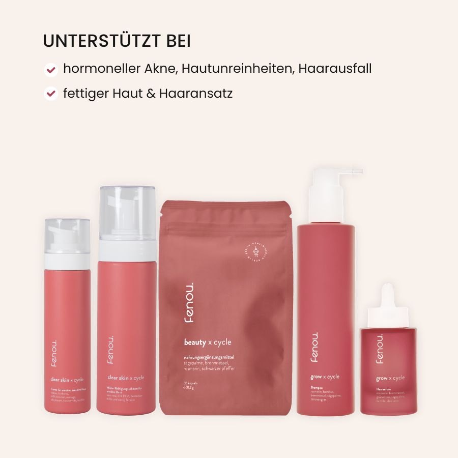 Produktfoto ultimate hair and skin bundle (clear skin, beauty, grow), hormonelle Akne, Mittel gegen haarausfall, Testosteronüberschuss, Was tun bei hormoneller Akne