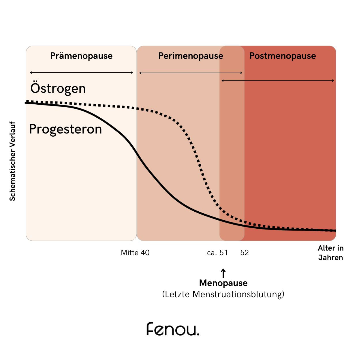 Abbildung Verlauf Hormone in den Wechseljahren für fenou balance x cycle bei Wechseljahresbeschwerden, Östrogenmangel und Progesteronmangel