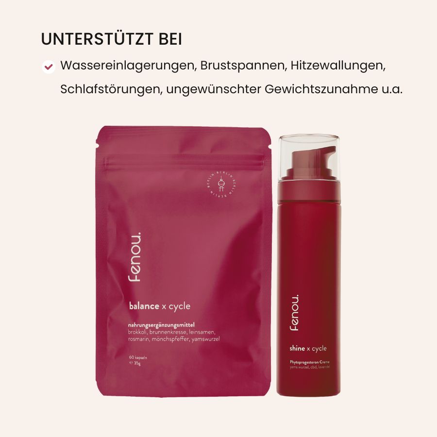 Produktbild fenou perimenopause bundle bei Wechseljahresbeschwerden wie Wassereinlagerungen, Brustspannen, Hitzewallungen, ungewünschter Gewichtszunahme